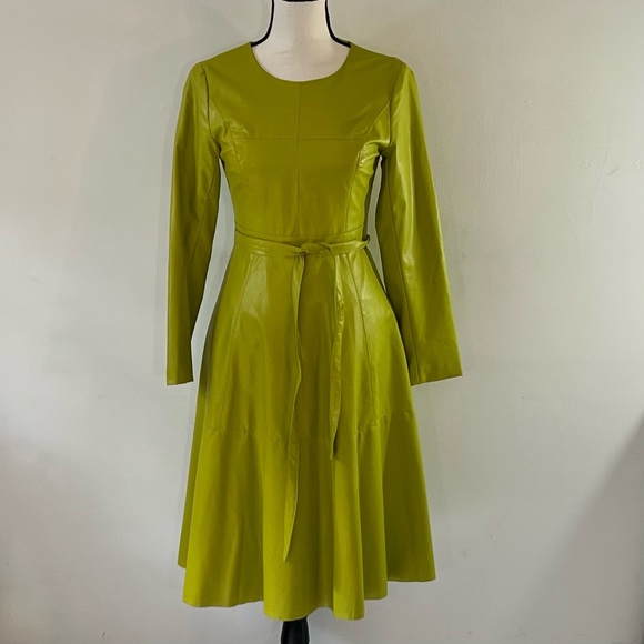 Dresses & Skirts - Womens Faux Leather Bodycon Dress Long Sleeve Belt Shirt Dress.